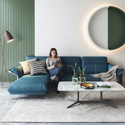 Stoff L-Form Couch Wohnlandschaft Ecksofa Garnitur Modern Design Blaues Sofa Neu