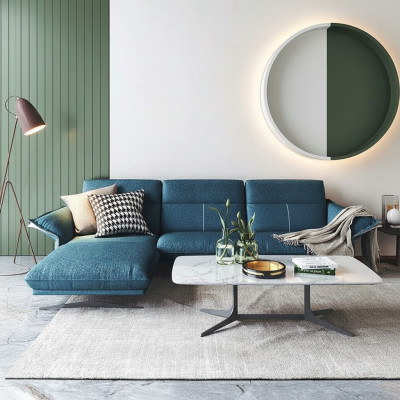 Stoff L-Form Couch Wohnlandschaft Ecksofa Garnitur Modern Design Blaues Sofa Neu
