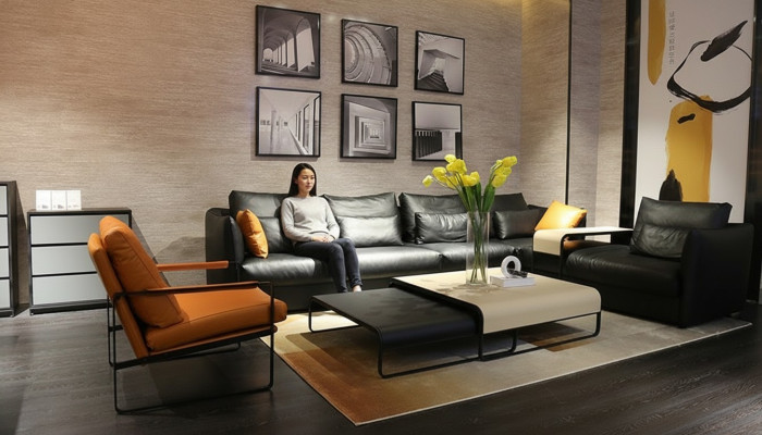 Italienische Leder Stil Wohnzimmer Möbel Ecksofa Sofa Polster Garnitur Eckcouch