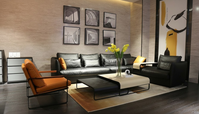 Italienische Leder Stil Wohnzimmer Möbel Ecksofa Sofa Polster Garnitur Eckcouch