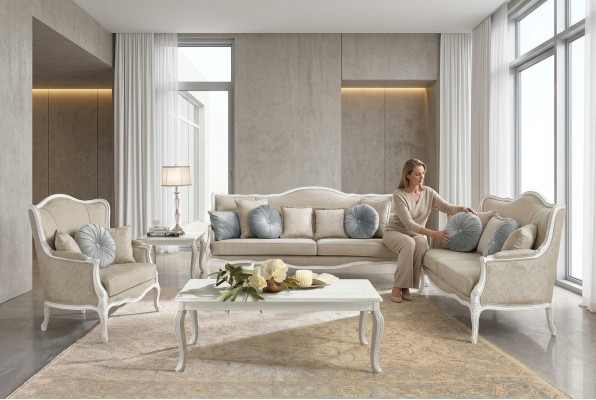 Italienische Möbel 3 Sitzer Klassische Barock Rokoko Sofa Textil Stoff Couch Neu