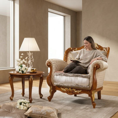 Textil Sessel 1 Sitzer Sofa Polster Sofas Design Luxus Klassische Barock Rokoko