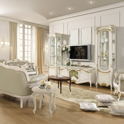 Klassische Wohn Wand Wohnzimmer Vitrine Sideboard RTV Regal Wände Schrank 3tlg.
