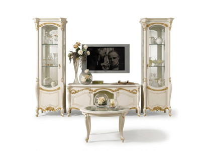 Klassische Wohn Wand Wohnzimmer Vitrine Sideboard RTV Regal Wände Schrank 3tlg.