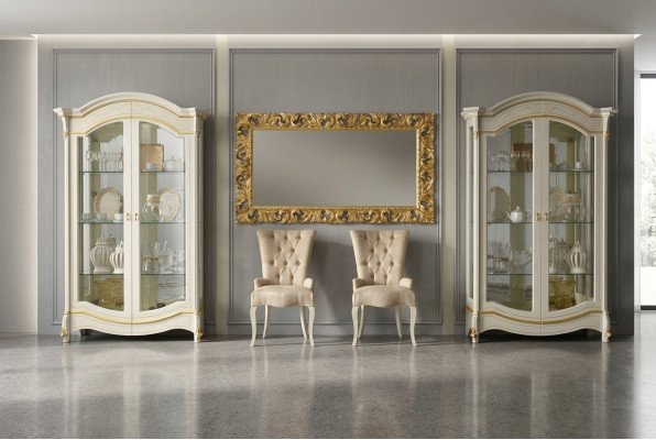 Klassische Wohnzimmer Möbel Weiß Gold Holz Schaufenster Vitrine Schrank Möbel