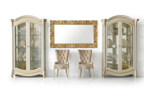 Klassische Wohnzimmer Möbel Weiß Gold Holz Schaufenster Vitrine Schrank Möbel