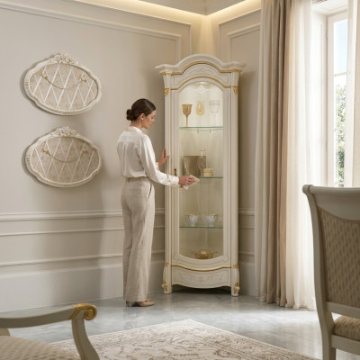 Klassische Eckvitrine Eckschrank Glas Holz Vitrine Möbel Glas Schrank Vitrine