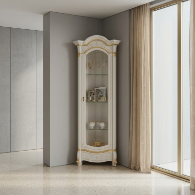 Klassische Eckvitrine Eckschrank Glas Holz Vitrine Möbel Glas Schrank Vitrine