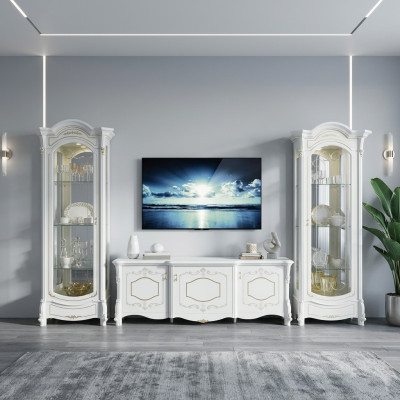 Italienische Stil Möbel - Wohnzimmer 3tlg. Set Wohnzimmer Vitrine rtv xlmoebel ®