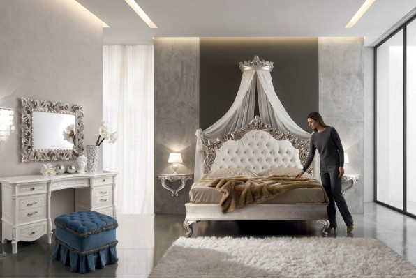 Schminktisch + Spiegel + Hocker Edle Anrichte Schlafzimmer Kommode Barock Rokoko