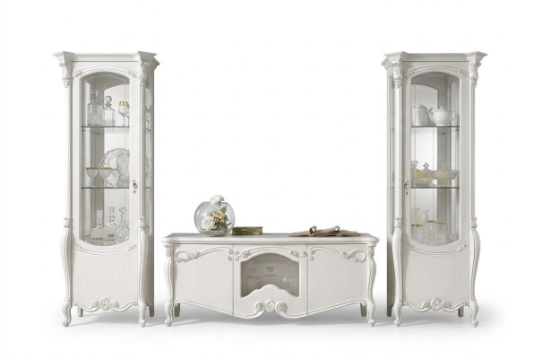 Klassische Wohn Wand Wohnzimmer Sideboard Vitrine RTV Regal Wände Schrank 3tlg.