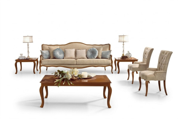 Sofagarnitur 6tlg. Klassische Möbel Sofa Sessel Beistell Tisch Couchtisch Holz