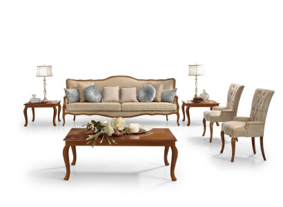 Sofagarnitur 6tlg. Klassische Möbel Sofa Sessel Beistell Tisch Couchtisch Holz