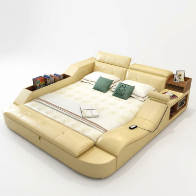 Multifunktions Bett Luxus Design Leder Betten Doppel Deko Regal 180x200cm