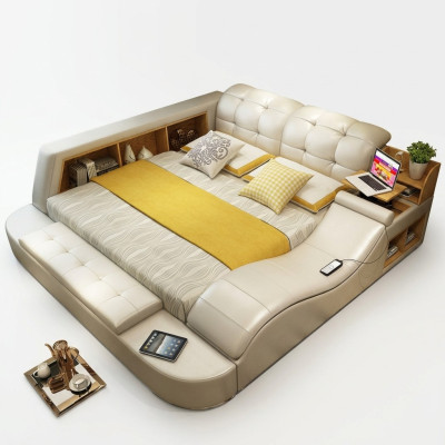 Luxus Funktions Bett mit Tresor Laptop Ablage Doppel Ehe Betten xxl Hotel Leder