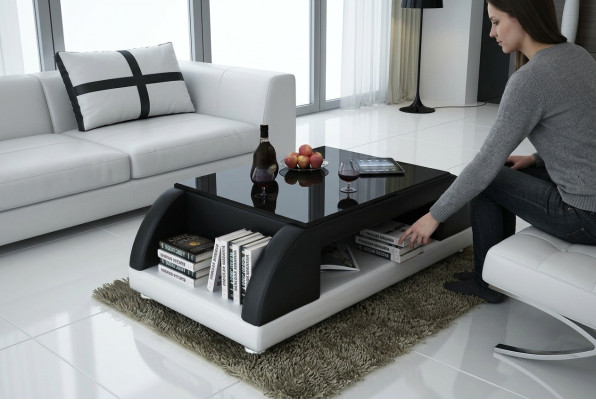 Modern Couch Polster Leder Tisch Wohnzimmer Beistell Glas Tische