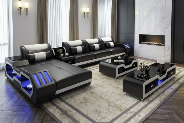 Leder Design Sofa Couch Polster Ecksofa Garnitur Wohnlandschaft Ecksofa