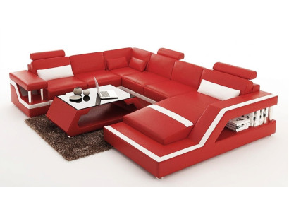 Rote Ecksofa Ledersofa Big XXL U Form Wohnlandschaft Sofa Couch