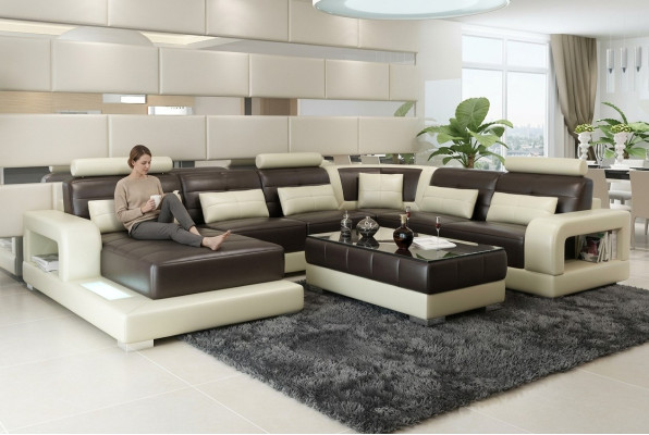 Braunes Ledersofa Ecksofa Sofa Couch Design Sitz Polster Garnitur