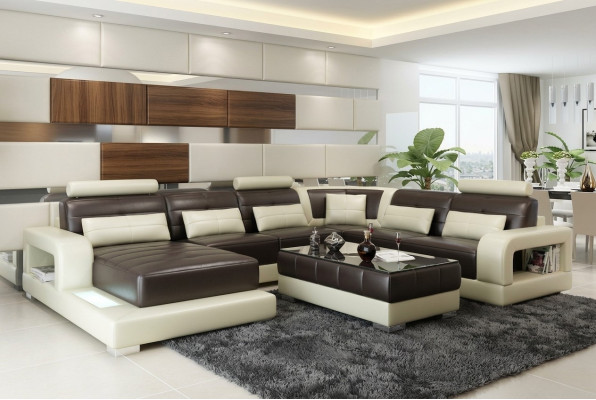 Braunes Ledersofa Ecksofa Sofa Couch Design Sitz Polster Garnitur