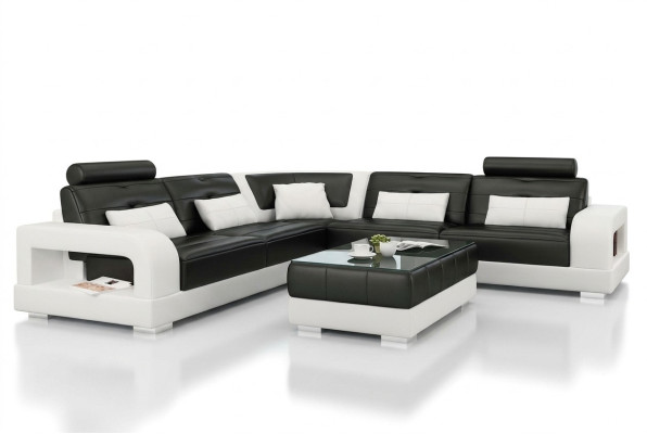 Ledersofa Ecksofa + Couchtisch Garnitur Polster LForm Sofa Design