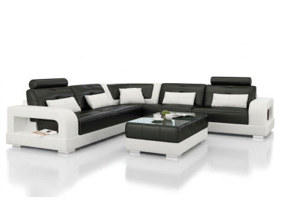 Ledersofa Ecksofa + Couchtisch Garnitur Polster LForm Sofa Design