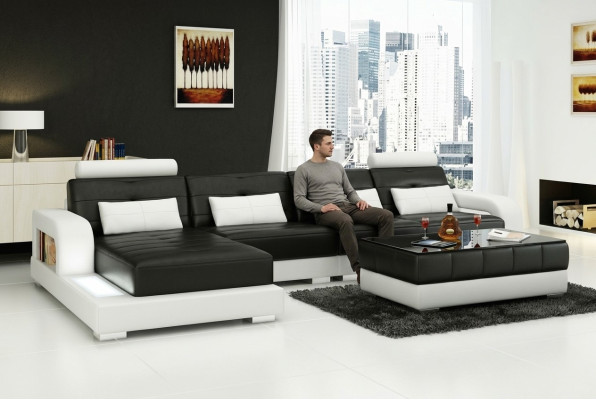 Ecksofa Sofa Couch Ledersofa Sitz Eck Garnitur Polster Wohnlandschaft