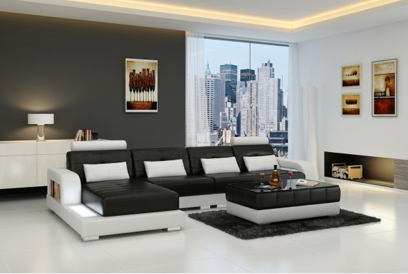 Ecksofa Sofa Couch Ledersofa Sitz Eck Garnitur Polster Wohnlandschaft