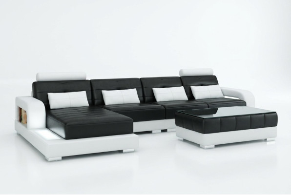 Ecksofa Sofa Couch Ledersofa Sitz Eck Garnitur Polster Wohnlandschaft