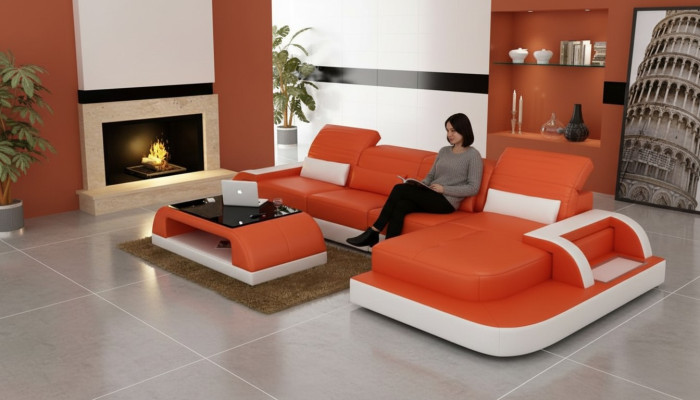 Ledersofa + Couchtisch Couch Wohnlandschaft Ecksofa Eck Garnitur Neu