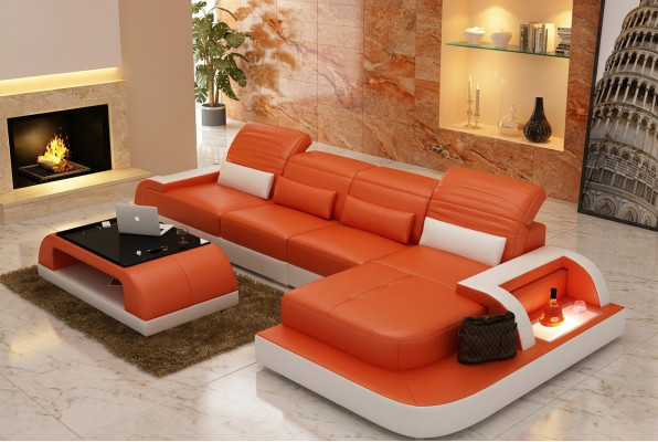 Ledersofa + Couchtisch Couch Wohnlandschaft Ecksofa Eck Garnitur Neu