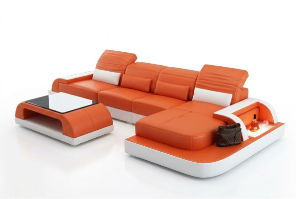 Ledersofa + Couchtisch Couch Wohnlandschaft Ecksofa Eck Garnitur Neu