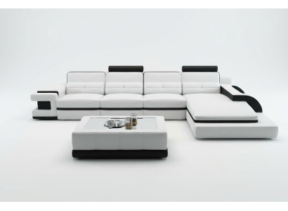 Ecksofa L-Form Sofa Couch Design Grau Polster Leder Modern Beleuchtete