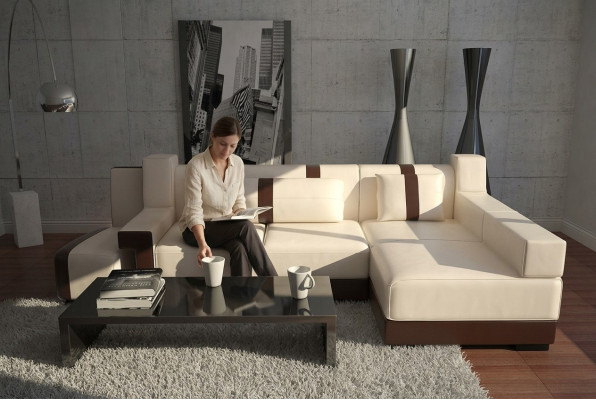 Ecksofa Sofa Couch Deko Polster Wohnlandschaft Leder Eck Sofas Garnitur