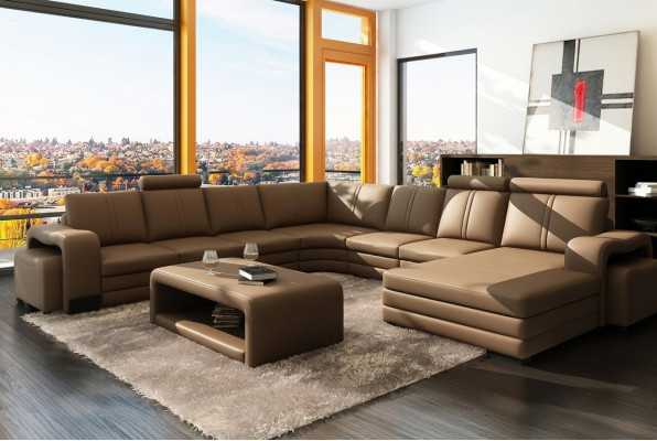Designer Wohnlandschaft U-Form Hocker Couchtisch Couch Ecksofa Polster