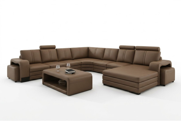 Designer Wohnlandschaft U-Form Hocker Couchtisch Couch Ecksofa Polster
