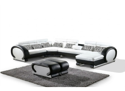 Ecksofa + 2x Hocker Eckgarnituren Leder Couchen Wohnzimmer Sitzmöbel