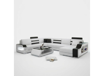 Ecksofa Wohnlandschaft U Form Sofa - Ledersofa Garnitur mit Regal Leder
