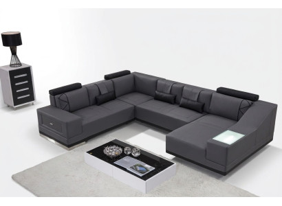 Ecksofa Ledersofa Big xxl U Form Wohnlandschaft Deko Sofa Couch Garnitur