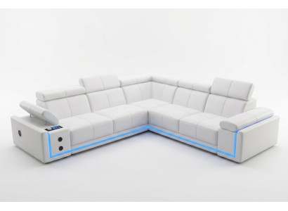 Beleuchtete Leder Ecksofa Couch L Form Sound Led Boxen Modernes