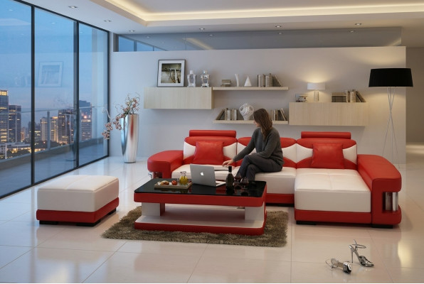 Ledersofa Ecksofa Hocker Garnitur Polster LForm Couch Sofa Design