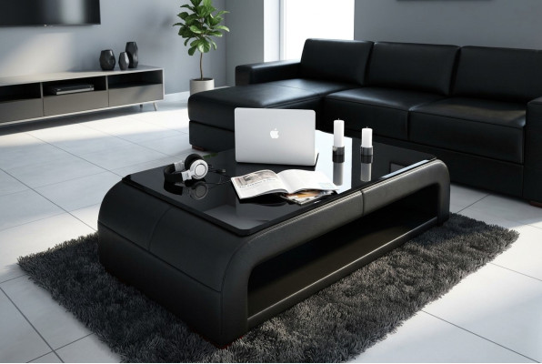 Sofatisch Design Tisch Wonzimmer Glas Leder Dekorative Couch Beistell Sofa