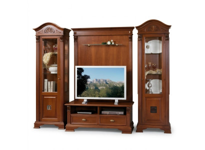 Klassische Wohn Wand Massivholz Wohnzimmer Vitrine Sideboard RTV Regal Wände Schrank 4tlg.