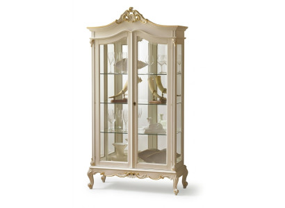Vitrine Schrank Vitrinen Wohnzimmer Massivholz Schränke Design Barock Rokoko Weiß neu
