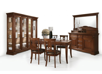 Esszimmer Komplett Tisch Anrichte 4x Stuhl Set Vitrine Barock Massivholz
