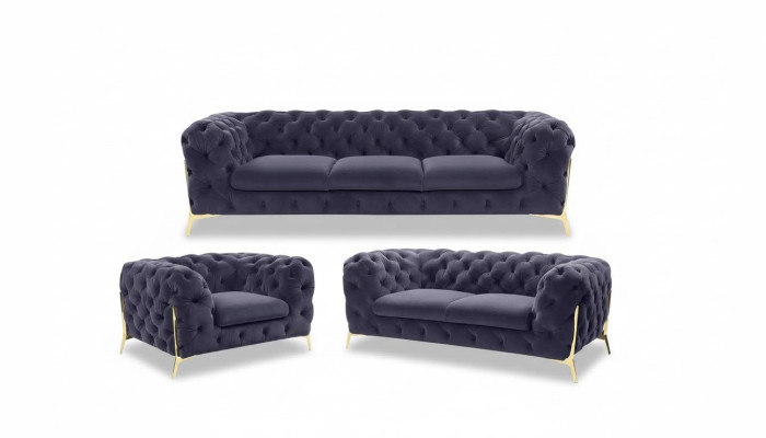 Chesterfield Couch Polster Sitz Garnitur 3+1+1 Sitzer Samt Designer Couchen Neu