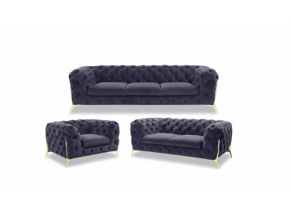 Chesterfield Couch Polster Sitz Garnitur 3+1+1 Sitzer Samt Designer Couchen Neu