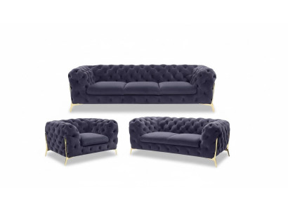Chesterfield Couch Polster Sitz Garnitur 3+1+1 Sitzer Samt Designer Couchen Neu