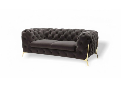 Chesterfield Samt Designer Sofa 2 Sitzer Couch Textil Samt Garnitur Gold Beine