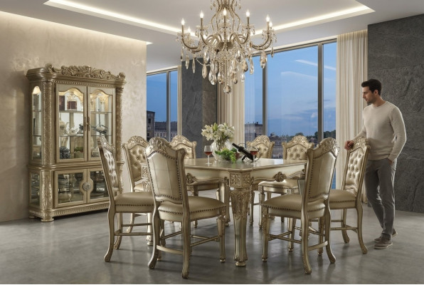 Goldene Esszimmer Gruppe Designer Esstisch mit x8 Stühlen Esszimmer Möbel 9tlg.